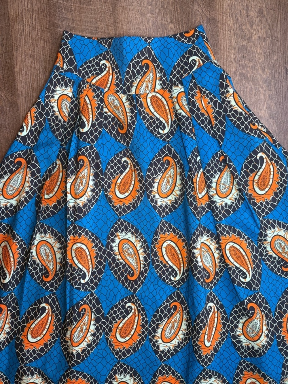 YAYG Women’s Blue & Orange Paisley A-Line Maxi Skirt With Pockets Size Medium - Picture 4 of 14